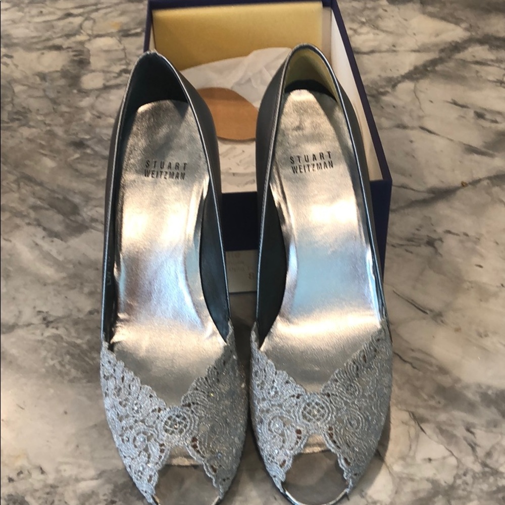 Stuart Weizmann Chantelle Silver Evening Shoes - image 1